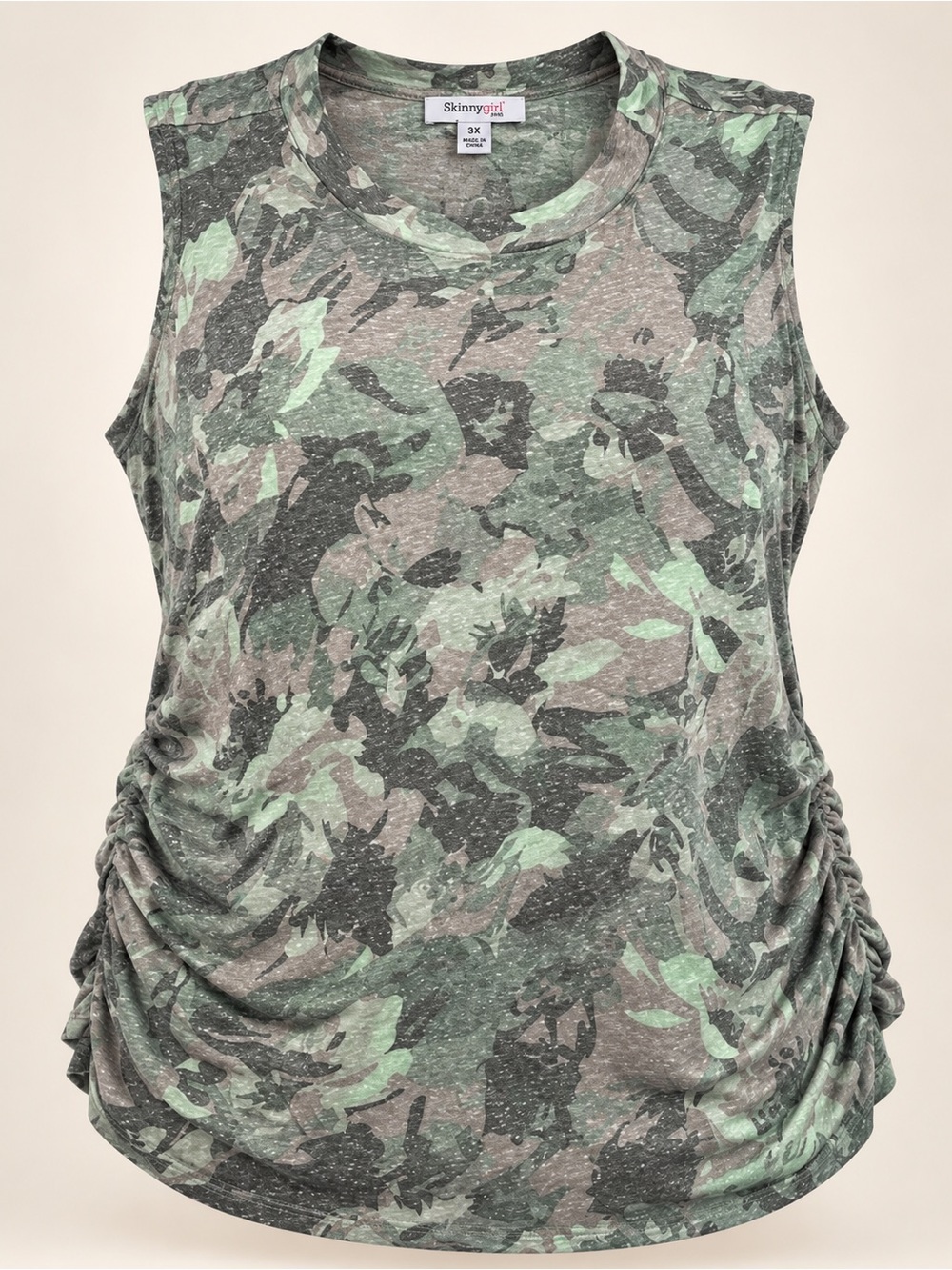 Skinnygirl Plus Size 3X Green Camo Ruched Side Sleeveless Tank Top